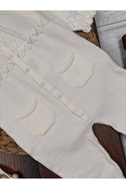 Kids Kingdom Thin Knitwear B Peter Pan collar Bag Pocket Detailed Full Length Buttoned Baby Girl Jumpsuit