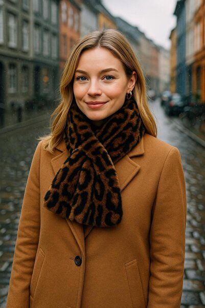 MARBERRY Кавовий леопардовий візерунок, м'яка текстура, плюшевий жіночий комір