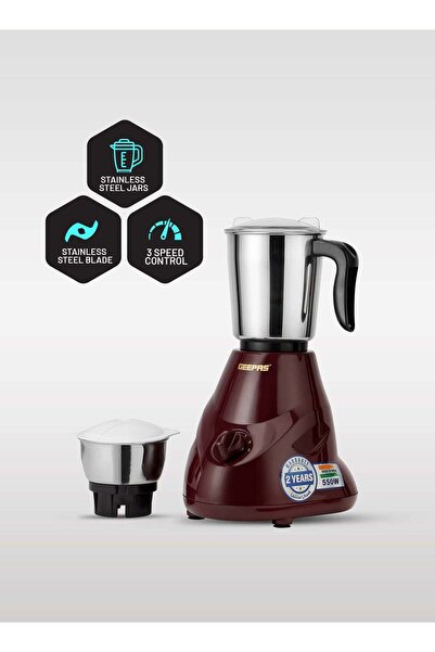 Geepas خلاط ومطحنة 2 في 1، 550 واط، GSB44091 (عنابي/أسود/فضي)