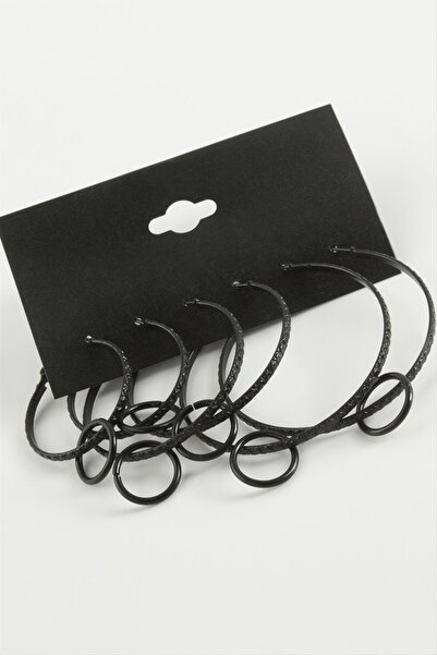 ZERO LAND Mtxdpn Dotted Interlocking Metal Hoop Earrings (154716) 6 Pcs-Black
