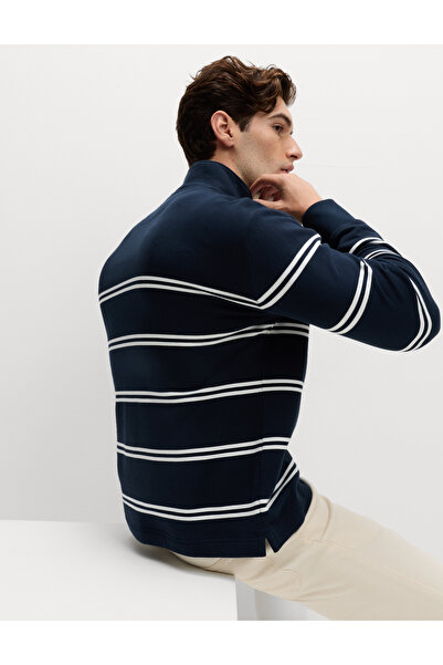 Marks & Spencer Pamuklu Çizgili Yarım Fermuarlı Sweatshirt