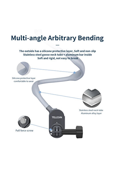 TELESIN Adjustable Neck Mount for GoPro – Hands-Free Action Camera Harness for 360° Shooting