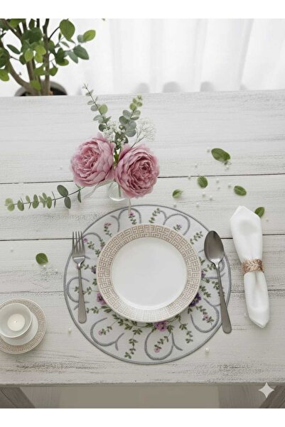 VeraLüx Home 1 TEK Adet Nakışlı Keten Amerikan Servis - Keten Supla