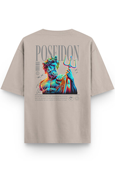 Overoz Μπλουζάκι Unisex Semi oversized Poseidon Back με τύπωμα Stone Color T-shirt 1406