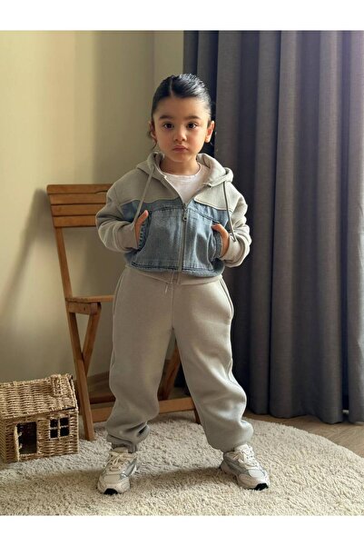 RONYPONY Girls' Denim Garnished Double Set