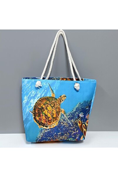 ZERO LAND Mtxdpn Turtle Patterned (133616) Beach Bag-Blue