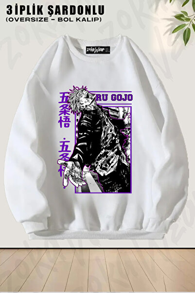 ZOKAWEAR Φούτερ Unisex Loose Fit Jujutsu Kaisen Gojo Satoru Anime με τύπωμα Design oversized με λαιμόκοψη