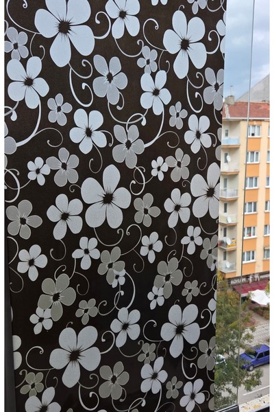 Başak Ev Tekstili Statik Cam Filmi Siyah Çiçekli Folyo – Duşa Kabin, Pencere ve Ofis Dekorasyon Kaplaması