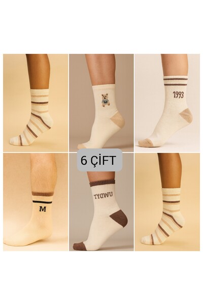Özpek Giyim Комплект унисекс колежански чорапи с ретро мотиви - 6 чифта
