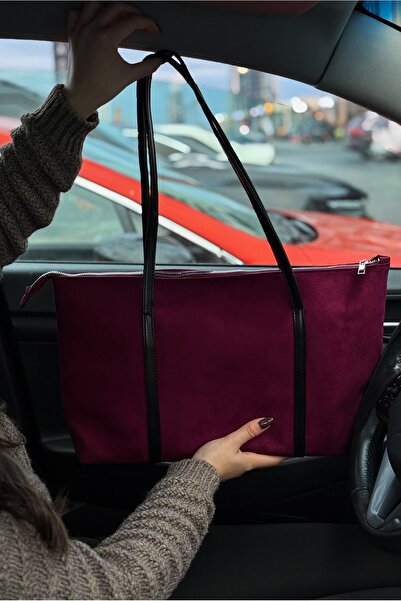 LİZZY BAG Geantă de umăr shopper cu dungi din piele intoarsa