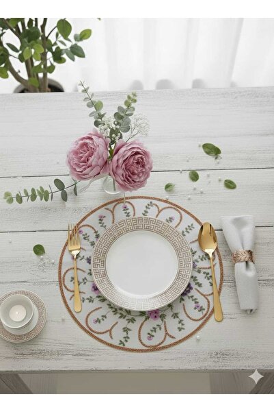 VeraLüx Home 1 TEK Adet Nakışlı Keten Amerikan Servis - ÖZEL LEKE TUTMAZ KUMAŞ