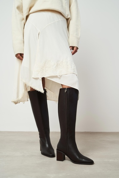 NİŞANTAŞI SHOES Γυναικείες μπότες με τακούνι Isabella Brown με ματ μύτη με φερμουάρ