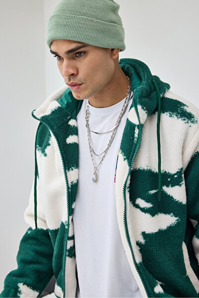 MADZEYMODA Преміум чоловічий капюшон з хмарним малюнком зелений плюшевий пальто LS-89934