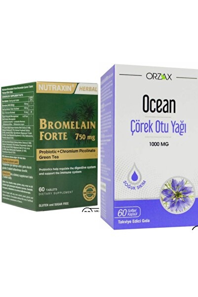 Nutraxin Bromelain Forte 750 mg 60 Tablet + Ocean Çörek Otu Yağı 1000 mg 60 Kapsül Form Paketi