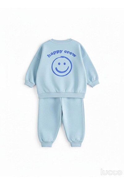 Magu Unisex Children's Cotton Blue Smiley Printed Tracksuit Set - Comfortable Fit