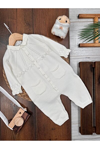 Kids Kingdom Thin Knitwear B Peter Pan collar Bag Pocket Detailed Full Length Buttoned Baby Girl Jumpsuit