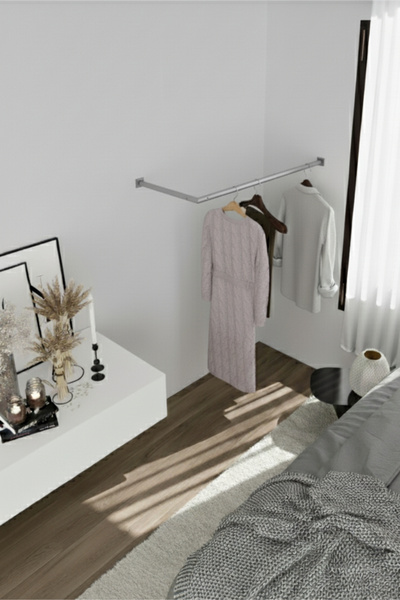 Grandmix L Köşe Askılık Duvara Monte Metal Elbise Askılığı 100x25 cm