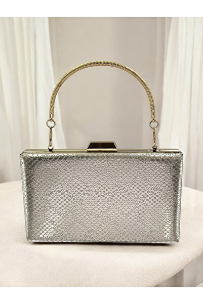Biçanta Gold Imported Snake Laser Glitter Patterned Evening Dress Bag