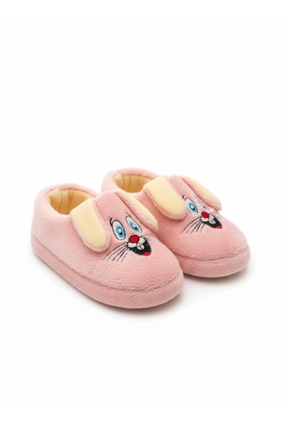Babillo Kids Clothing Store Kız Çocuk Pembe Peluş Tavşan Figürlü Cırt Cırtlı Panduf Kaydırmaz Patik