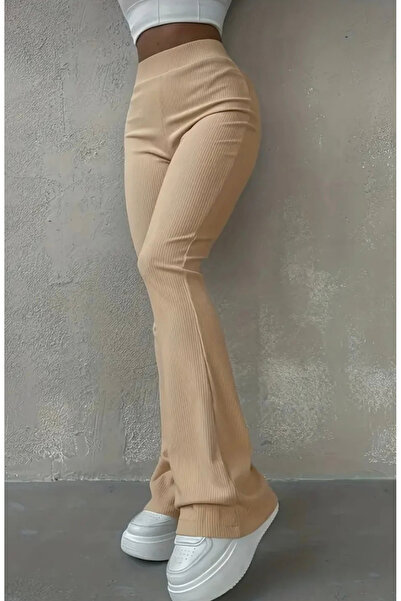 MYZ LİFE Yüksek Bel Siyah Fitilli Kumaş İspanyol Paça Pantolon