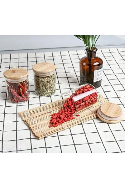 Twins Candle Design 12 Adet Vakumlu Bambu Kapaklı Borosilikat Baharatlık, Saklama Kabı, Çerezlik (200 ml) Jarpot