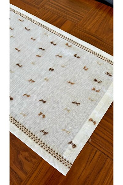 homease Linen Look Embroidery Detailed Tasseled Gardenia Fabric Runner | Machine Washable Runner