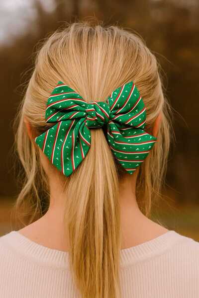 REBORN DESIGN Christmas Themed Bow Model Striped Pine Tree Patterned Knot Detailed 12 cm Automatic Buckle