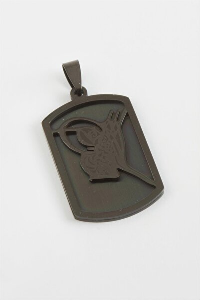 Ayena Moda قلادة MTXDPN Tuğra من الفولاذ (184017) 3.5 سم - أسود