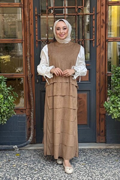 Ceremony Kolsuz Süet Elbise W-67101 Camel