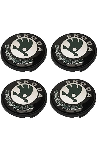 LinePartsBim Set 4 Capace pentru Jante Aliaj Compatibil Skoda, Negru/Verde, 56mm