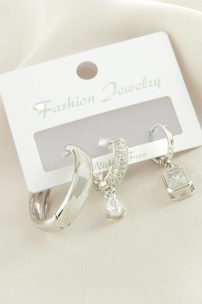 İNLAKECHANDMADE MTXDPN 3 قطع من حجر الزركون (163650) أقراط - لون فضي