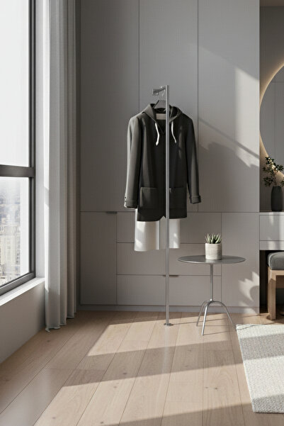 Grandmix Duvara Dayalı Tek Ayaklı Metal Elbise Askılığı Kıyafet Askı Standı P...