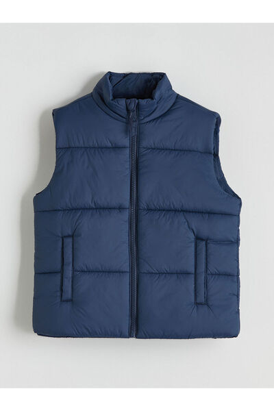 LC Waikiki Vestă pufă pentru băieți, cu guler înalt, albastru marin, LCW Kids