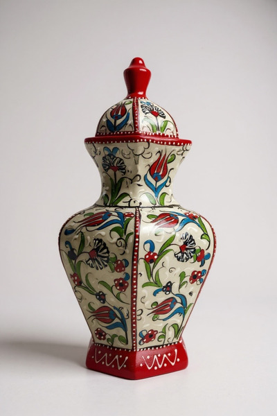 STORESZA El Yapımı 30Cm Samur İşçiliği Altıgen Küp Çini Vazo