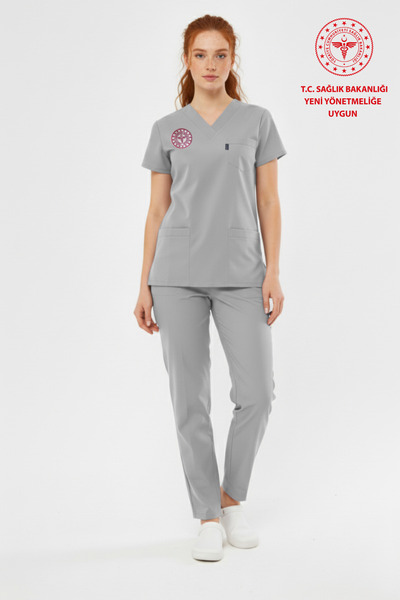 Class Üniforma Gri Teknik Hizmetler Forması Likralı Scrubs Kadın (Yeni Yönetmeliğe Uygun - Neutral Gray)