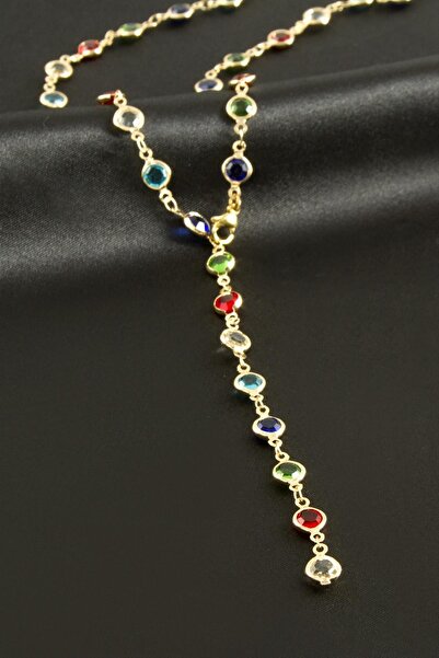 ZERO LAND قلادة MTXDPN من الفولاذ بحجر الزركون المستدير Y (165653)-أزرق فاتح