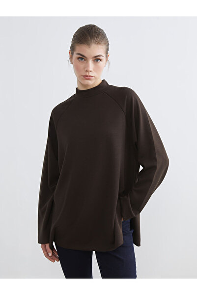 LC Waikiki Brown Stand Collar Oversize Women's Sweatshirt Tunic