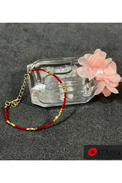 Darya Dd578 Red Gold Detailed Glass Bead Bracelet