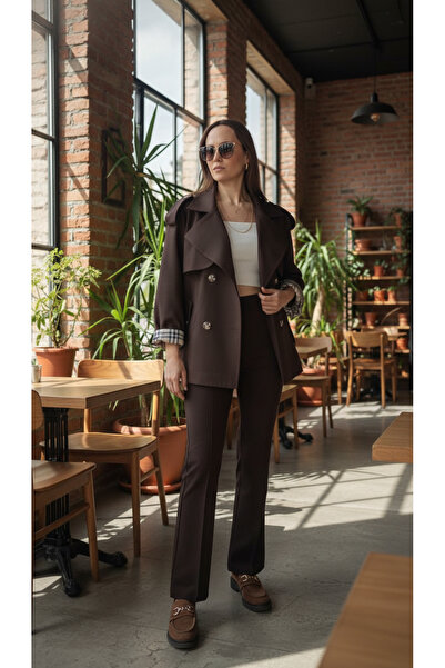 VATKA STUDİO VATKA Klasik Kahve Oversize Trençkot