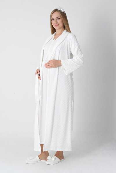 Lohussa طقم ملابس نوم نسائية شتوية طويلة الأكمام بتصميم خاص للحوامل بلون إكرو...