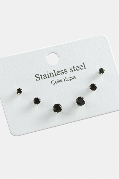 Seçkin Trend Mtxdpn 6 Pcs Round Zircon Single Stone (174527) Steel Earrings-B...