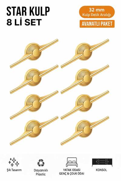 İMT AKSESUAR LÜKS STAR KULP (32mm) 8 Adet Mobilya,Yatak Odası, TV ünitesi,Çoc...