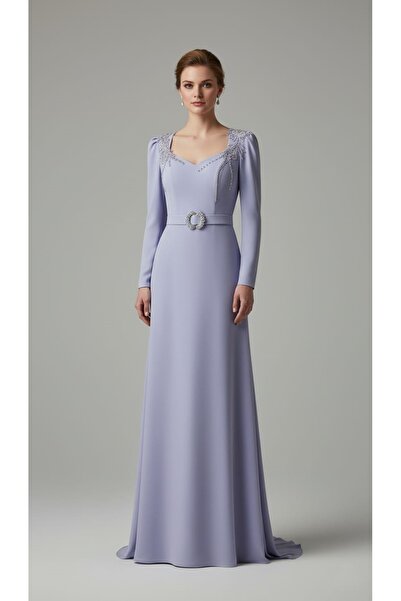 lavinsis Zarif İşlemeli Uzun Kollu Abiye – Tokalı Klasik Model