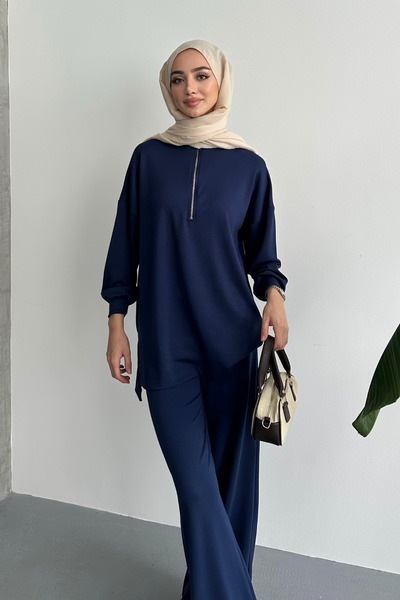 Balenbi Γυναικείο Μοντέρνο Χτενισμένο Βαμβακερό Σετ Τουνίκ με oversized Μεταλλικά Φερμουάρ 1117