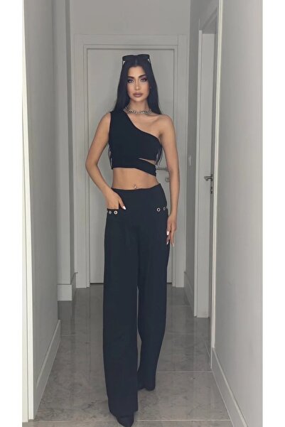 Sempre Kuş Gözü detaylı Kumaş Plazzo Pantolon