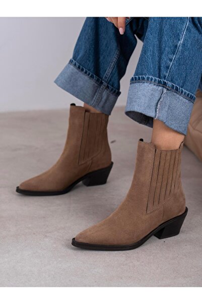 ECENİN BUTİĞİ Lexis Camel Süet Hakiki Deri Kadın Bot