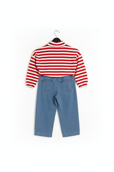 SONGÜLBERİK Boy's Red Striped Sweat Balloon Jean Set