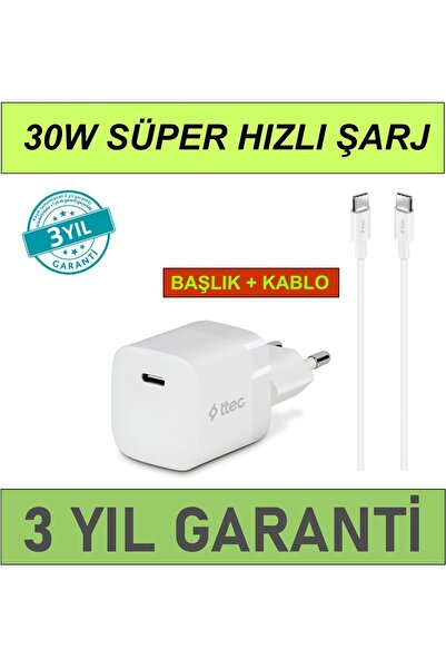 Ttec SmartCharger 30W PD Başlık + USB-C Kablo iPhone 16 PRO MAX Şarj Set MELODİ