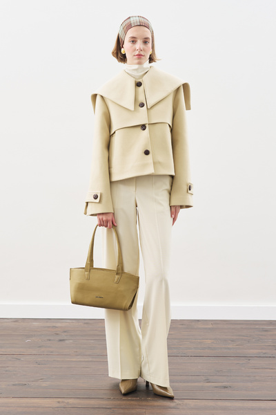 Manuka Button-Detail Brown Leather Jacket Sand