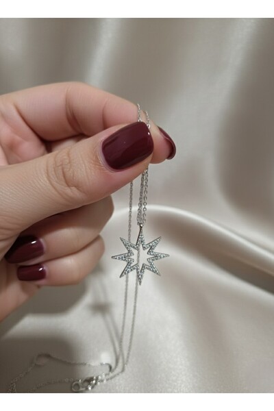 LAVANTHNA 925 Ayar Gümüş Renk Sekiz Köşeli Yıldız Model Zirkon Taşlı Kadın Kolye